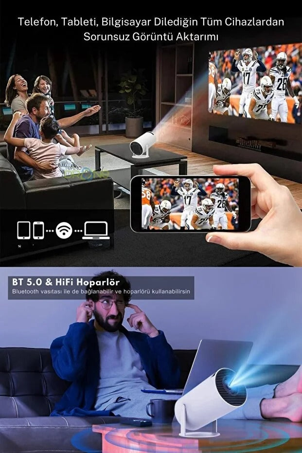 Taşınabilir Akıllı Mini Projeksiyon | WiFi Destekli Android Ev Sinema Cihazı FaceLuna