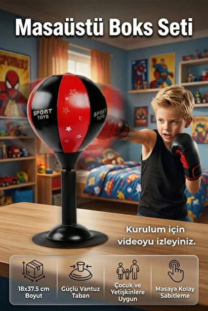 Masaüstü Boks Torbası Vakumlu | Stres Giderici Refleks Boks Topu Pompalı FaceLuna