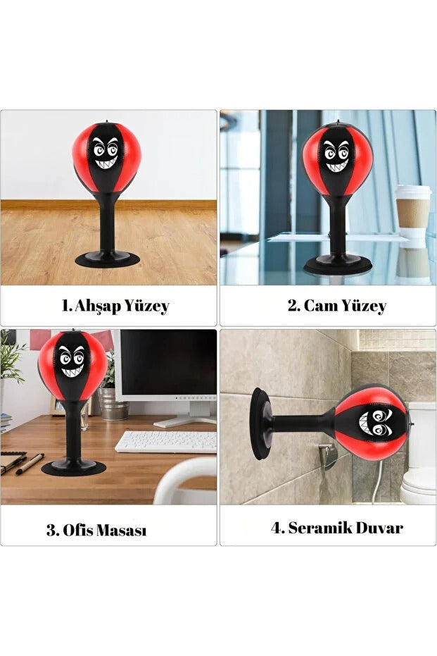 Masaüstü Boks Torbası Vakumlu | Stres Giderici Refleks Boks Topu Pompalı FaceLuna